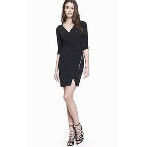 NWT EXPRESS BLACK ZIP FRONT WRAP DRESS 3/4 SLEEVE